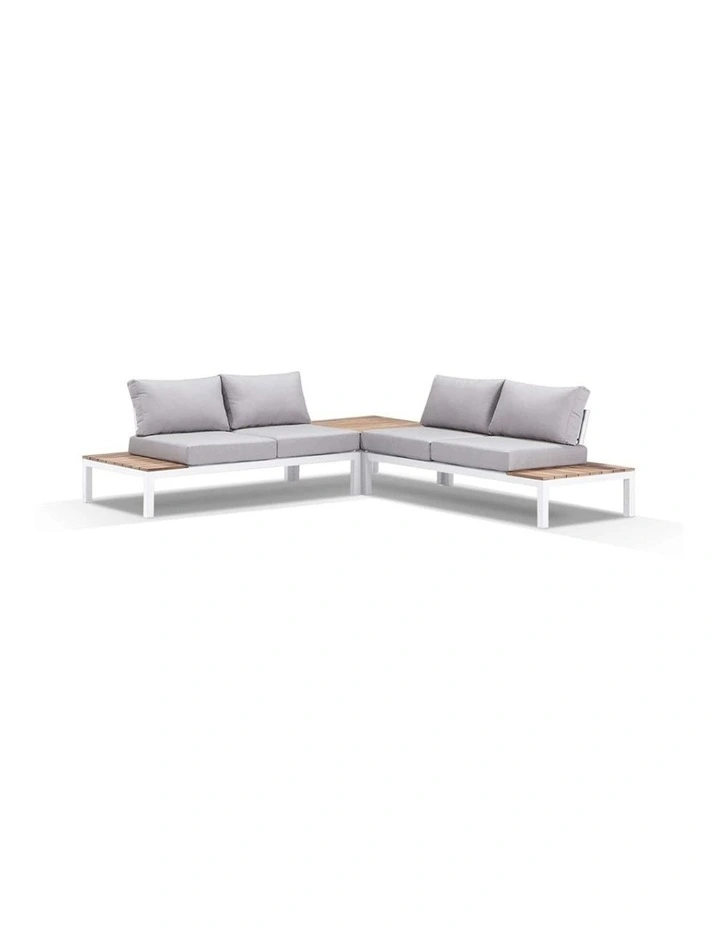 Nova Package B Outdoor Aluminium Modular Corner Lounge White & Textured Olefin Grey Cushions image 1