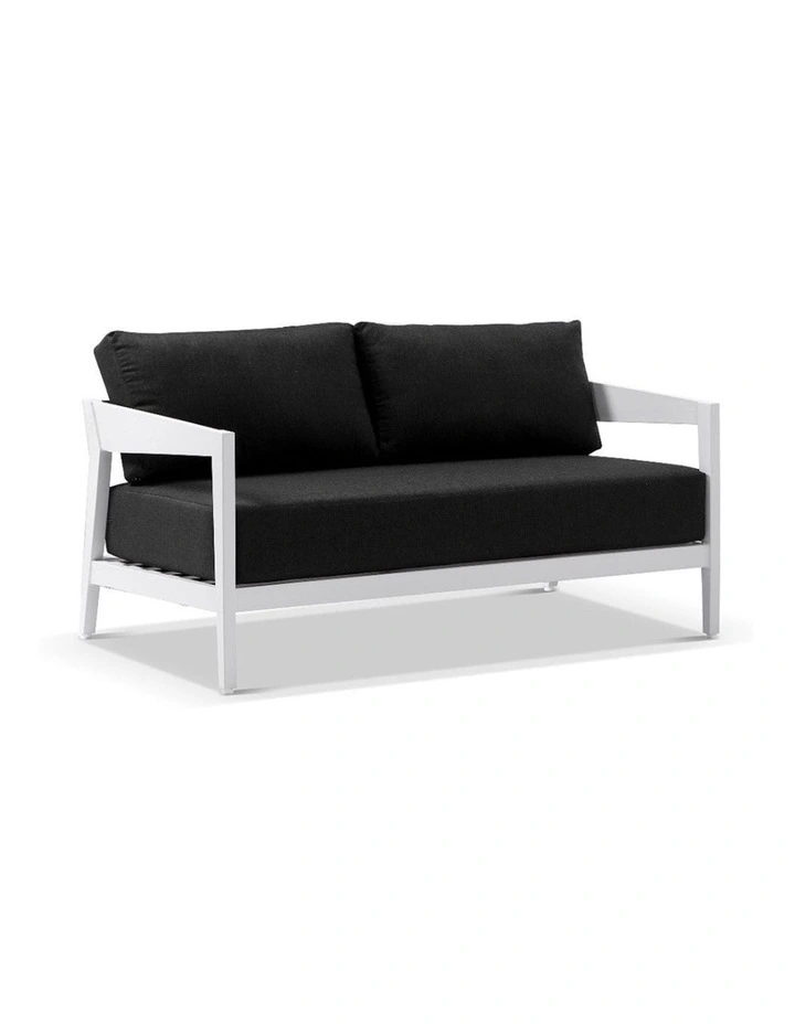 Bronte 3 2 1 1 Outdoor Aluminium Lounge Setting Charcoal With Coffee Table & Denim Grey Cushions image 2