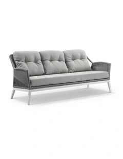 Hugo 3 Seater Outdoor Aluminium and Rope Lounge White & Grey rope/Textured Olefin Cushions
