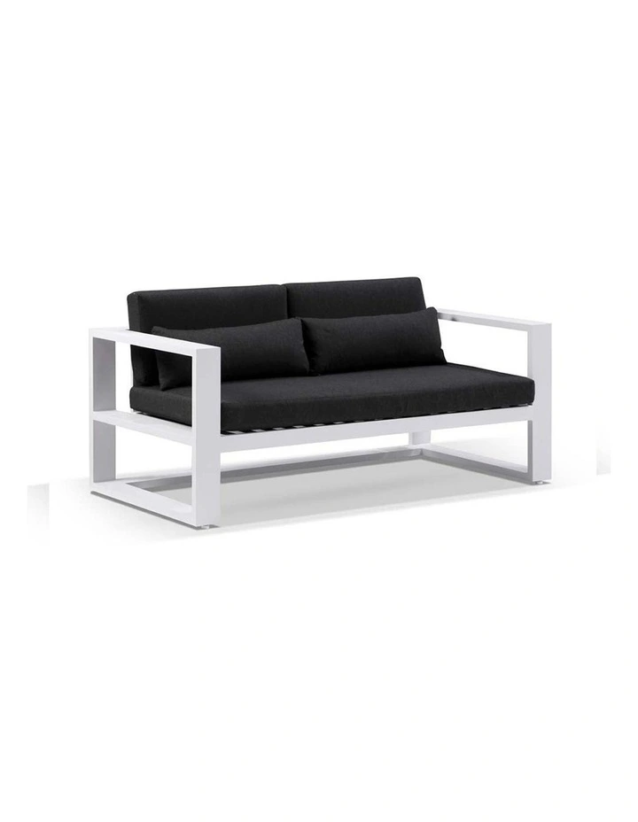 Santorini 3 2 1 1 Outdoor Aluminium Lounge Set White With Coffee Table & Denim Grey Cushions image 3