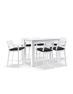 Santorini Outdoor Aluminium 1.5m Bar Table White With 6 stools & Denim Grey Cushions