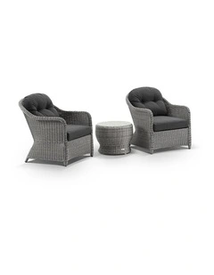 Plantation Outdoor Wicker Patio Set Brushed Grey With Side Table & Denim Cushions