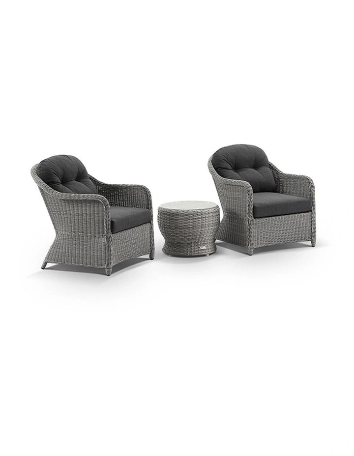 Plantation Outdoor Wicker Patio Set Brushed Grey With Side Table & Denim Cushions image 1