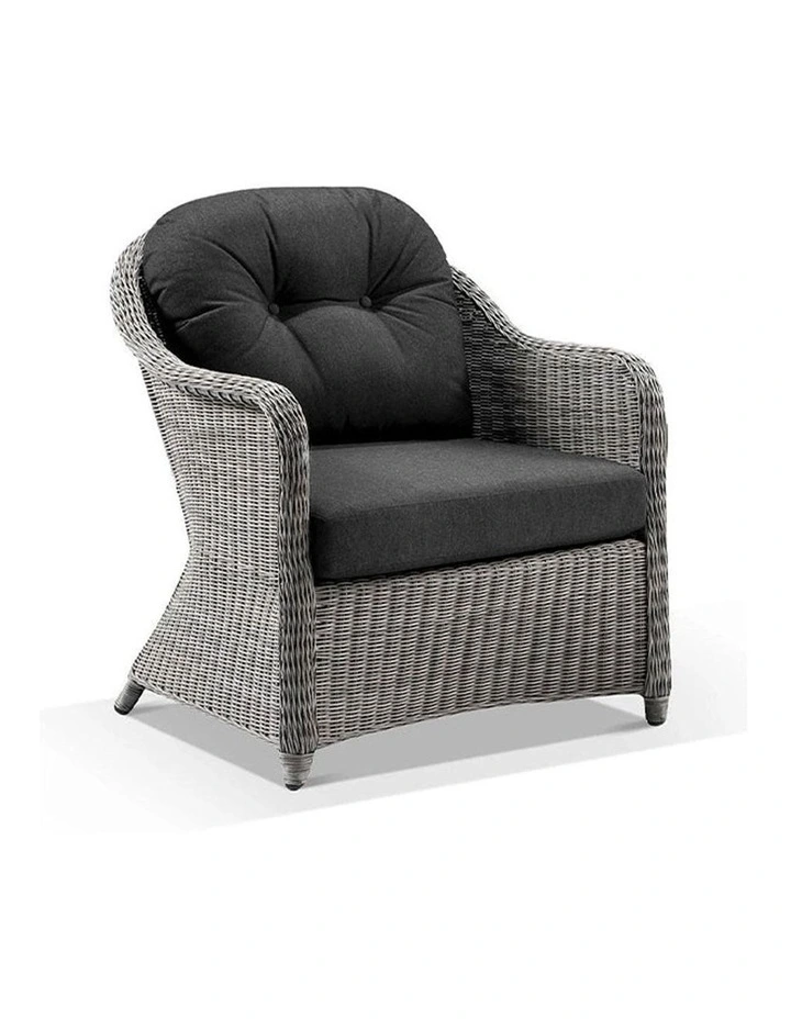 Plantation Outdoor Wicker Patio Set Brushed Grey With Side Table & Denim Cushions image 2