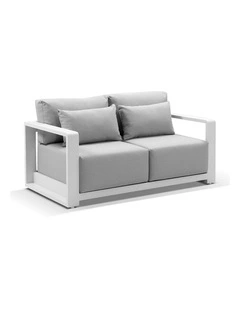 Whitehaven 2 Seater Outdoor Aluminium Lounge White & Textured Olefin Grey Cushions