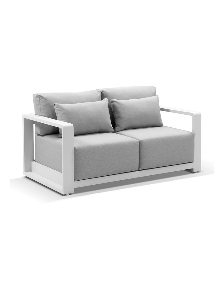 Whitehaven 2 Seater Outdoor Aluminium Lounge White & Textured Olefin Grey Cushions image 1
