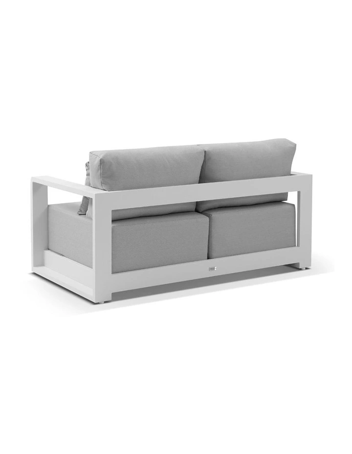 Whitehaven 2 Seater Outdoor Aluminium Lounge White & Textured Olefin Grey Cushions image 2