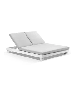 Santorini Aluminium Double Sun Lounge White & Textured Grey Cushions