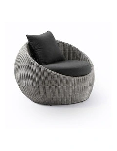 Newport Outdoor Wicker Lounge Arm Chair Brushed Grey & Denim Cushions