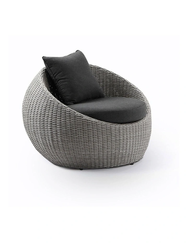 Newport Outdoor Wicker Lounge Arm Chair Brushed Grey & Denim Cushions image 1