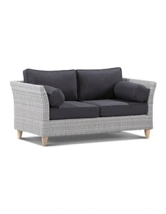 Carolina 2 2 1 Seater Outdoor Wicker Lounge Setting Brushed Grey & Denim Cushions