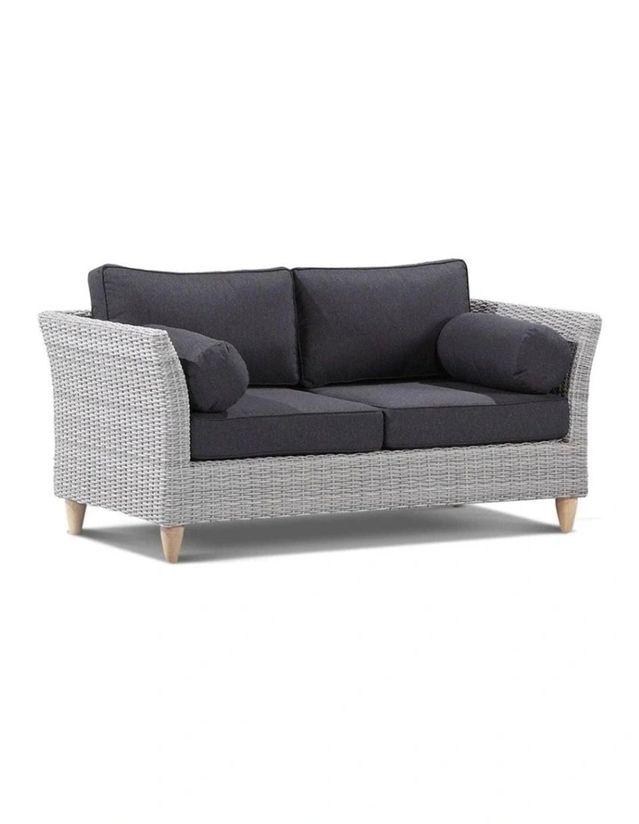Carolina 2 2 1 Seater Outdoor Wicker Lounge Setting Brushed Grey & Denim Cushions image 1