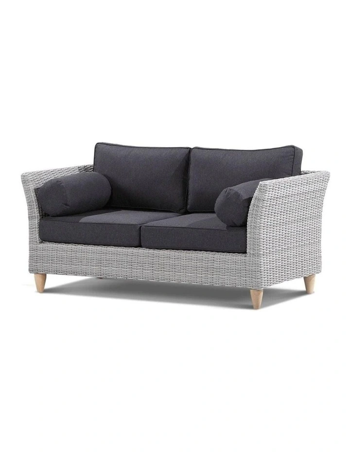Carolina 2 2 1 Seater Outdoor Wicker Lounge Setting Brushed Grey & Denim Cushions image 2