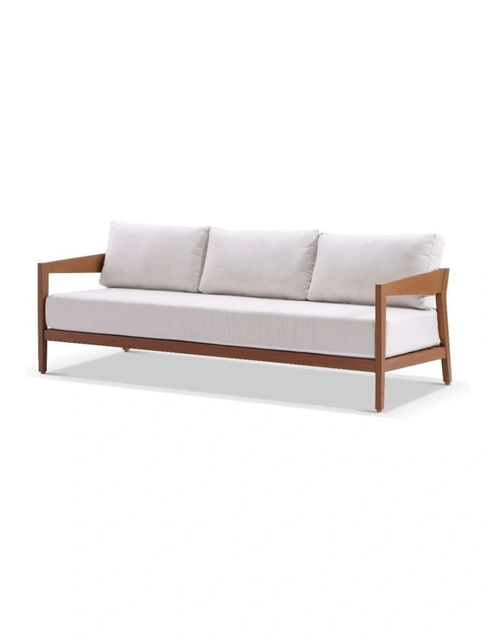Bronte 3 Seater Outdoor Teak Look Aluminium Lounge & Sunbrella Canvas Cushions image 2