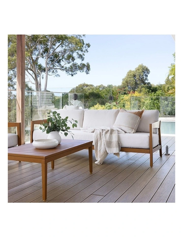 Bronte 3 Seater Outdoor Teak Look Aluminium Lounge & Sunbrella Canvas Cushions image 3