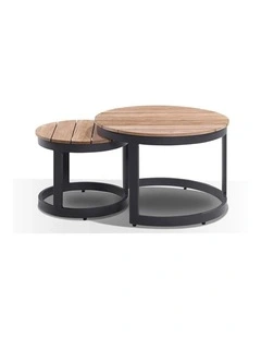 Balmoral Round Industrial Aluminium Teak Top Coffee Table Set Charcoal