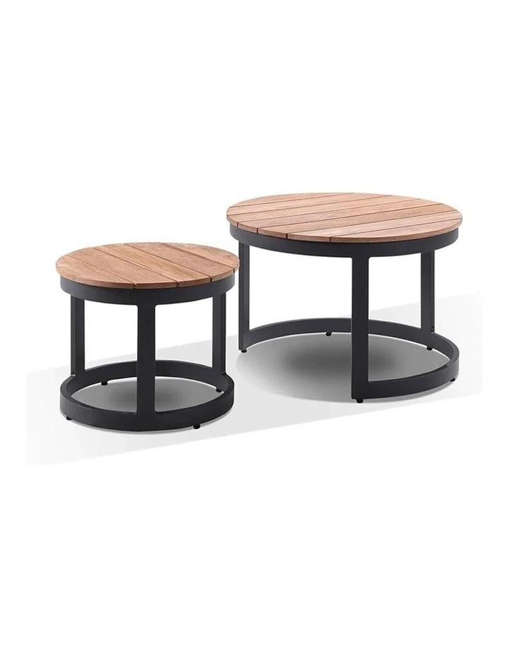 Balmoral Round Industrial Aluminium Teak Top Coffee Table Set Charcoal image 2
