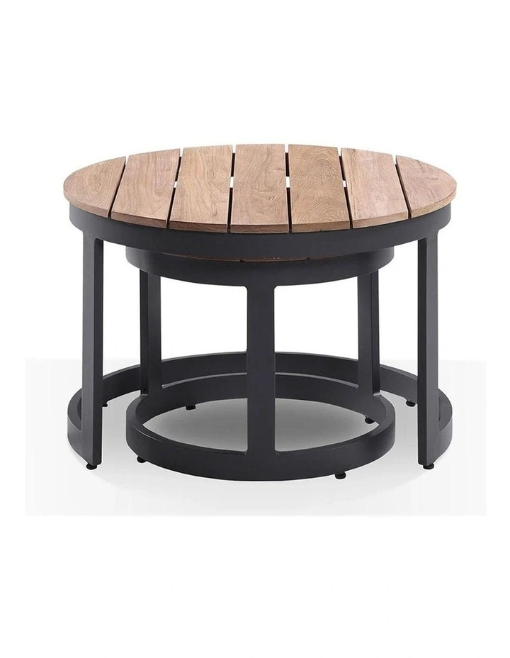 Balmoral Round Industrial Aluminium Teak Top Coffee Table Set Charcoal image 3