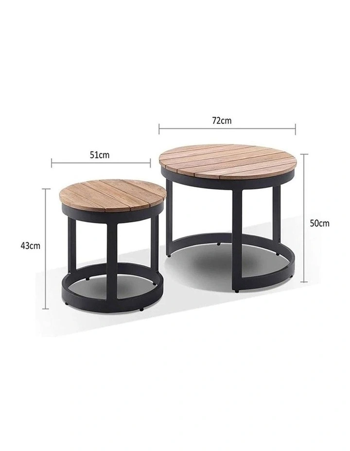 Balmoral Round Industrial Aluminium Teak Top Coffee Table Set Charcoal image 4