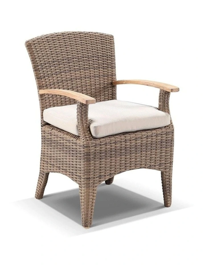 Plantation 1.5m Round Outdoor Wicker Dining Table Brushed Wheat With 6 Kai Chairs & Cream Cushions image 2