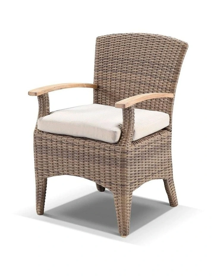 Plantation 1.5m Round Outdoor Wicker Dining Table Brushed Wheat With 6 Kai Chairs & Cream Cushions image 3