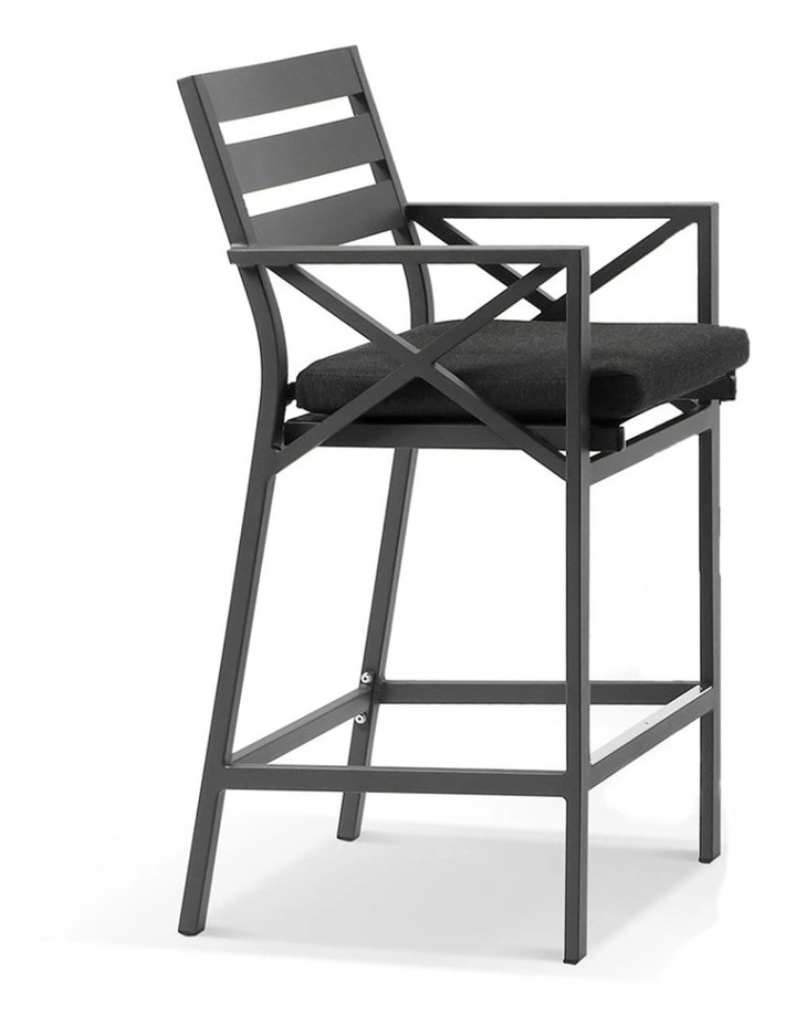 Santorini Outdoor Aluminium Square Bar Table Charcoal With 4 Kansas Stools & Denim Grey Cushions image 2
