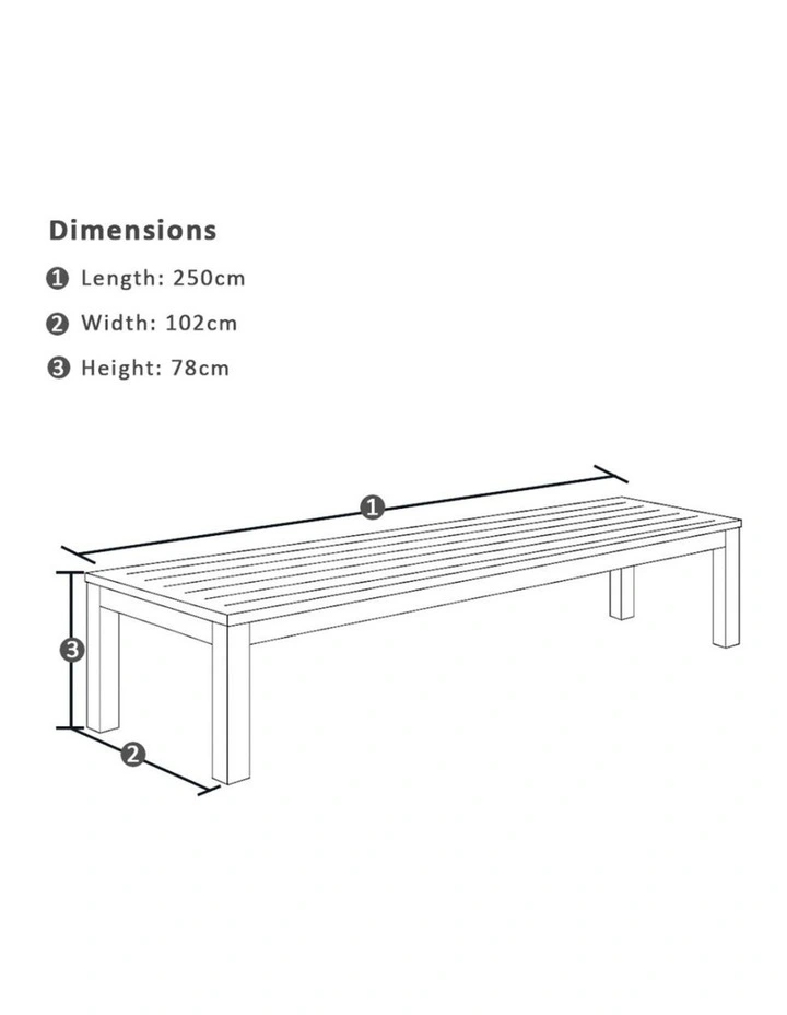 Santorini 2.5m Rectangle Aluminium Dining Table Charcoal With 4 Bench Seats & Denim Grey Cushions image 4