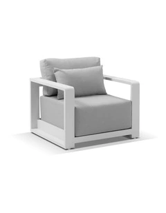 Whitehaven 1 Seater Outdoor Aluminium Lounge Armchair White & Textured Olefin Grey Cushions