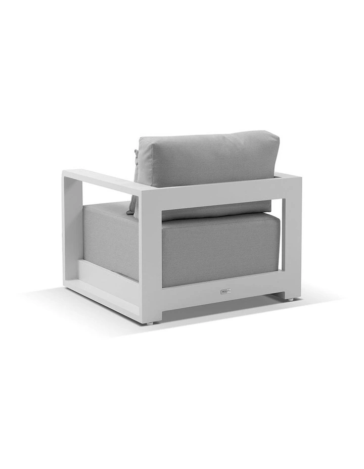 Whitehaven 1 Seater Outdoor Aluminium Lounge Armchair White & Textured Olefin Grey Cushions image 2
