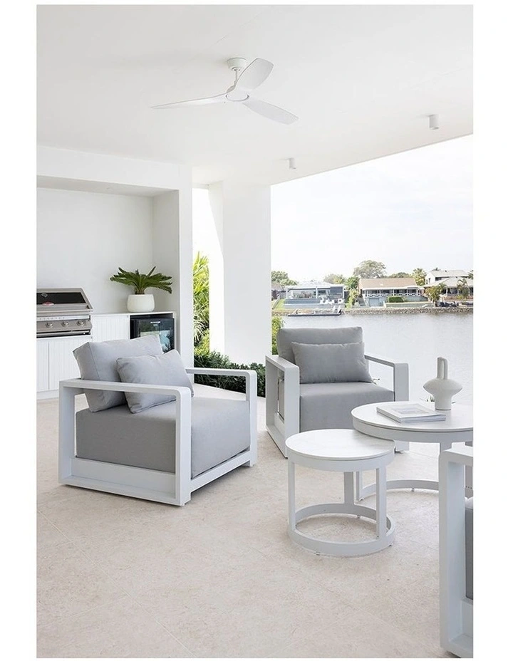 Whitehaven 1 Seater Outdoor Aluminium Lounge Armchair White & Textured Olefin Grey Cushions image 3