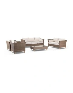 Carolina 3 2 1 1 Seater Outdoor Wicker Lounge Brushed Wheat With Coffee Table & Cream Cushions