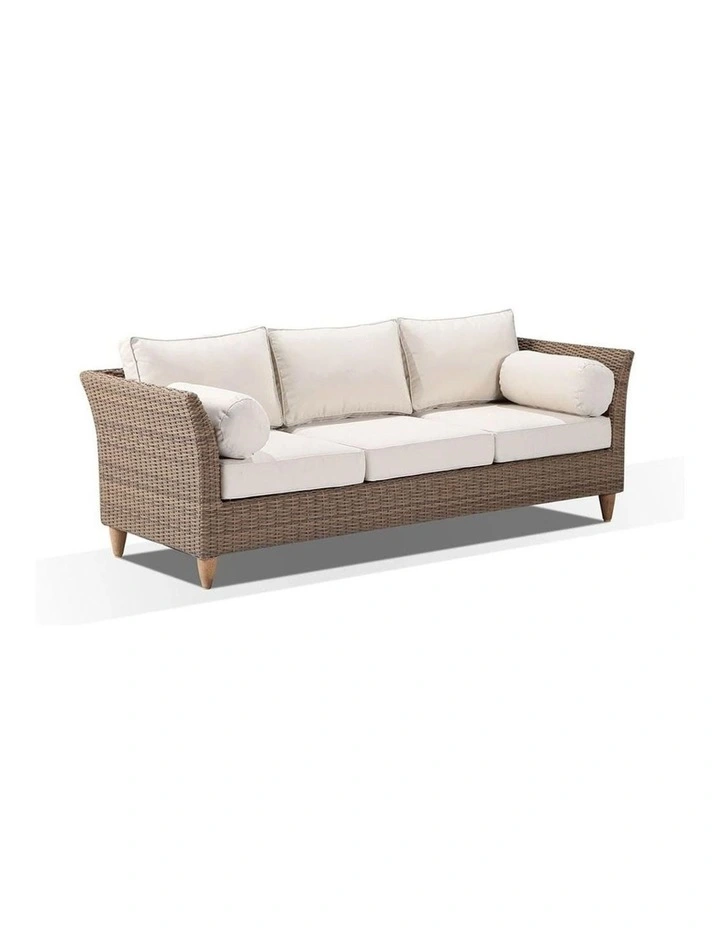 Carolina 3 2 1 1 Seater Outdoor Wicker Lounge Brushed Wheat With Coffee Table & Cream Cushions image 2