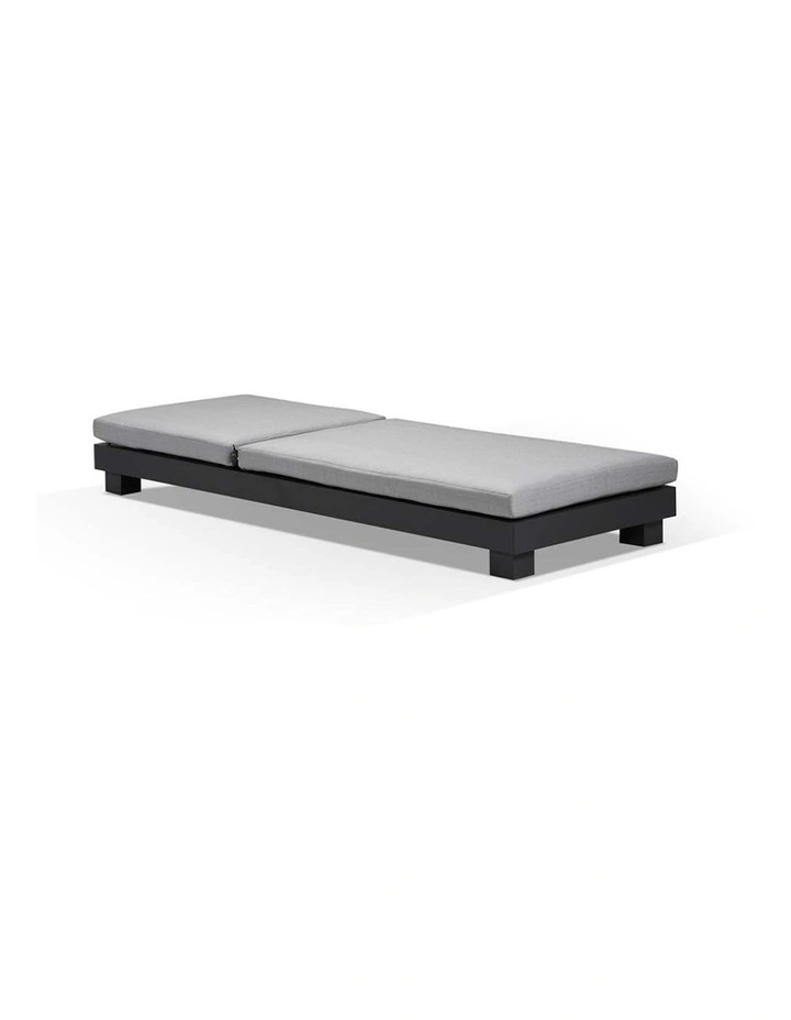 Santorini Aluminium Sun Lounge Charcoal With Round Side Table & Textured Olefin Grey Cushions image 3