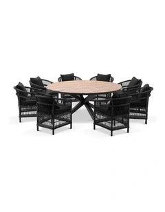 Tuscany 1.5m Aluminium/Teak Dining Table Charcoal With 6 Malawi Style Chairs & Denim Grey Cushions