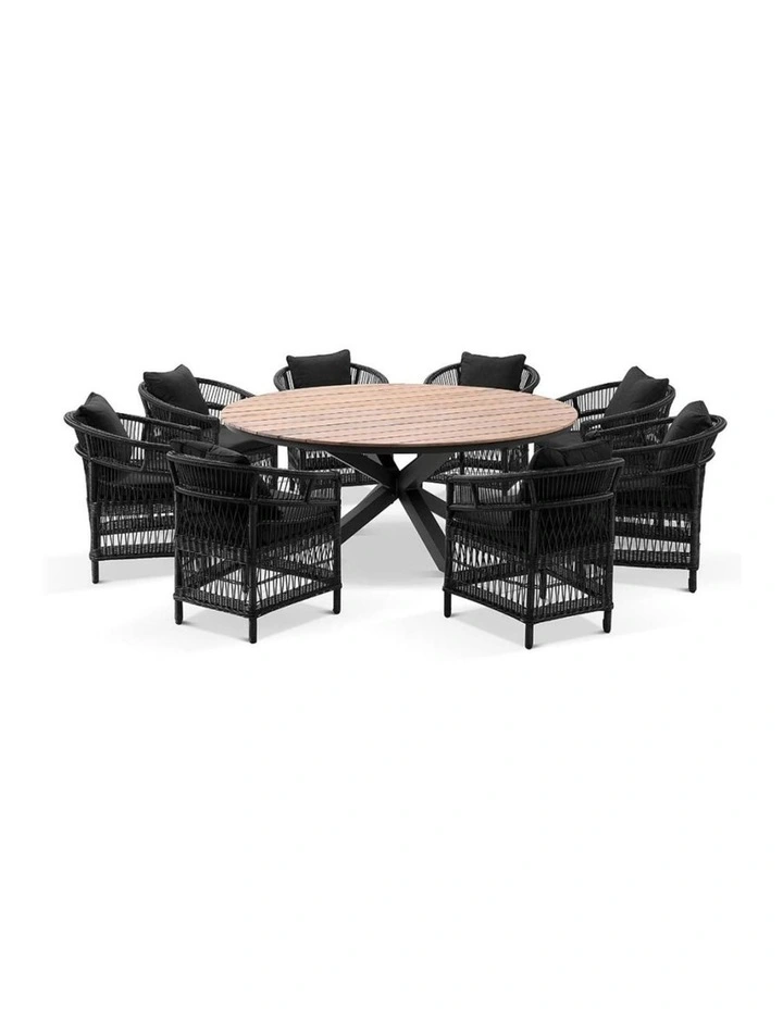 Tuscany 1.5m Aluminium/Teak Dining Table Charcoal With 6 Malawi Style Chairs & Denim Grey Cushions image 1