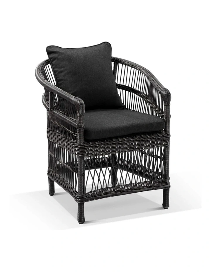 Tuscany 1.5m Aluminium/Teak Dining Table Charcoal With 6 Malawi Style Chairs & Denim Grey Cushions image 3