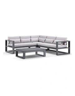 Santorini Package B Outdoor Aluminium Corner Lounge Charcoal & Textured Olefin Grey Cushions