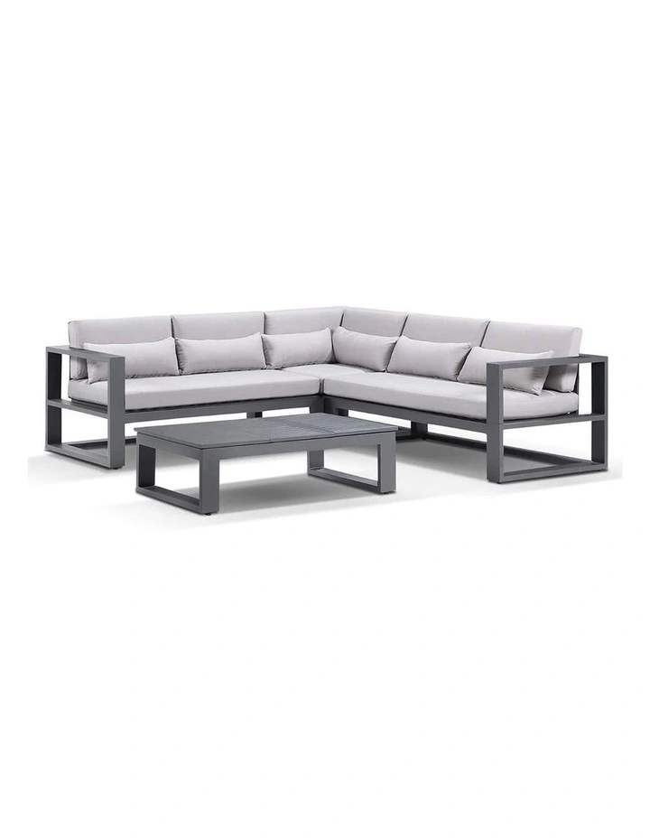 Santorini Package A Outdoor Aluminium Corner Lounge Charcoal & Textured Olefin Grey Cushions image 1