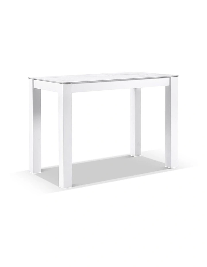 Hugo Ceramic 1.5m Aluminium Bar Table White With 4 Rope Stools & Grey w/Textured Olefin Cushions image 3