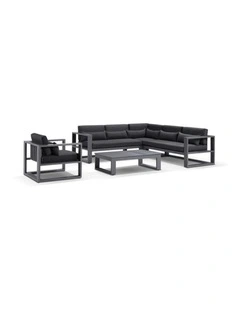 Santorini Package B Outdoor Aluminium Corner Lounge Charcoal & Denim Grey Cushions