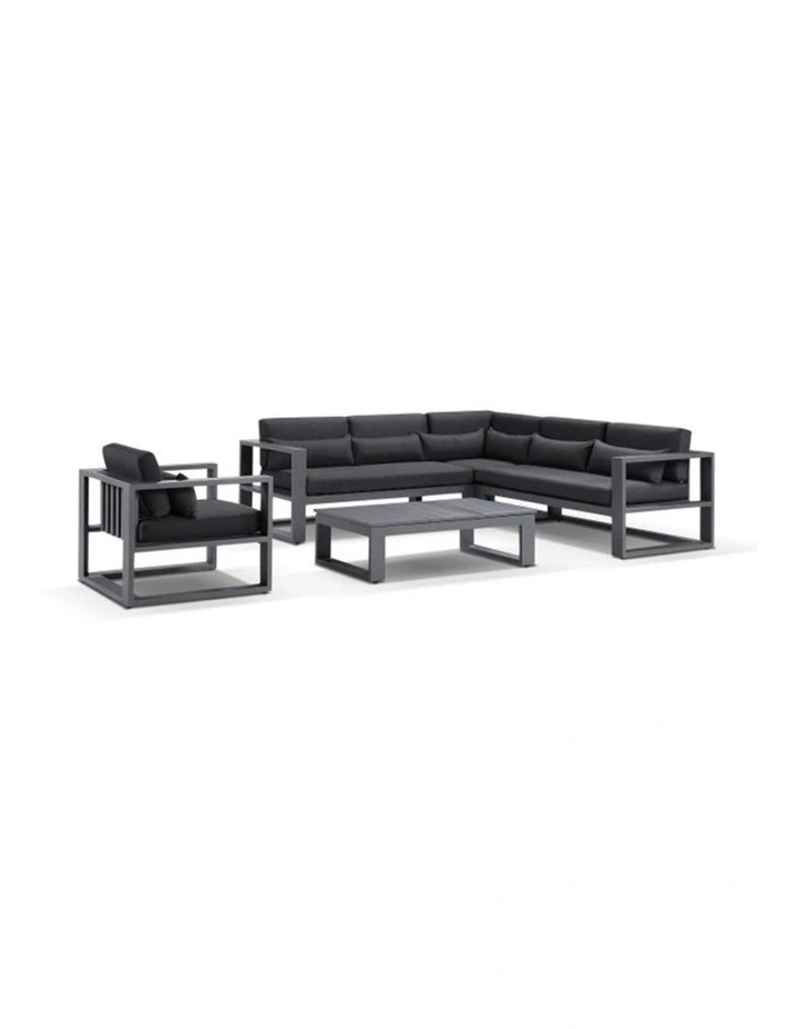 Santorini Package B Outdoor Aluminium Corner Lounge Charcoal & Denim Grey Cushions image 1