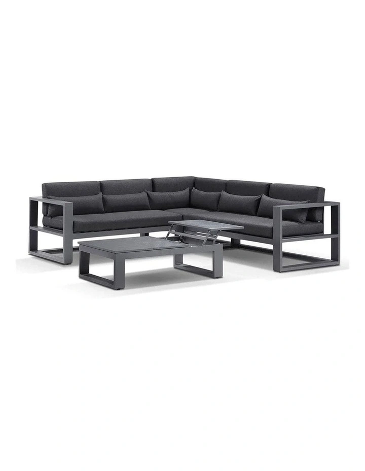 Santorini Package B Outdoor Aluminium Corner Lounge Charcoal & Denim Grey Cushions image 2