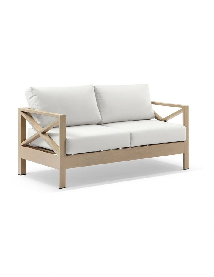 Kansas 3 2 1 seater Outdoor Aluminium Lounge Set Light Oak With Coffee Table & Olefin White Cushions image 3