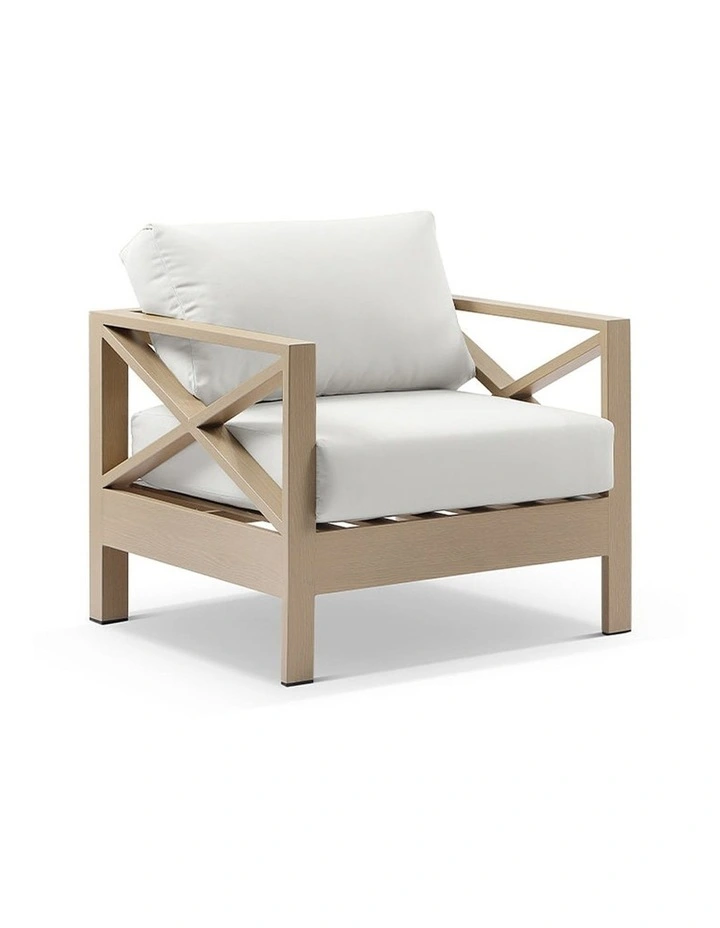 Kansas 3 2 1 seater Outdoor Aluminium Lounge Set Light Oak With Coffee Table & Olefin White Cushions image 4