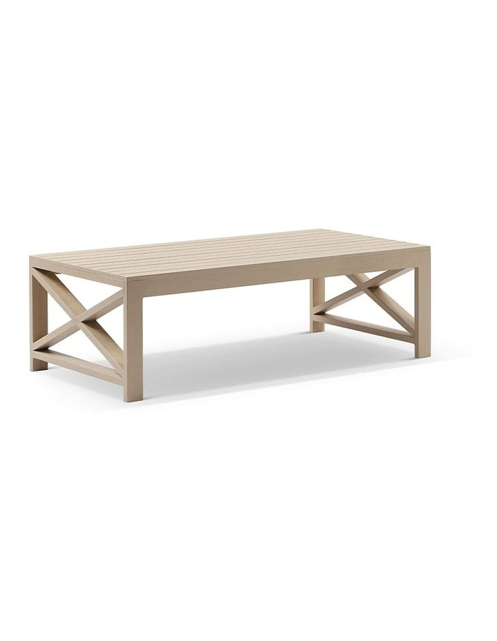 Kansas 3 2 1 seater Outdoor Aluminium Lounge Set Light Oak With Coffee Table & Olefin White Cushions image 5