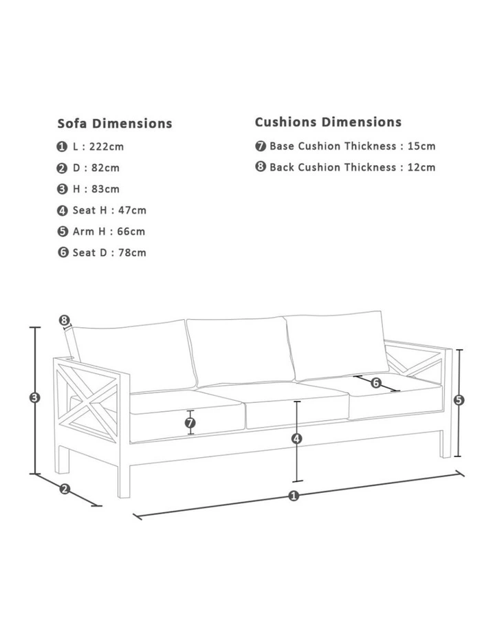 Kansas 3 2 1 seater Outdoor Aluminium Lounge Set Light Oak With Coffee Table & Olefin White Cushions image 7