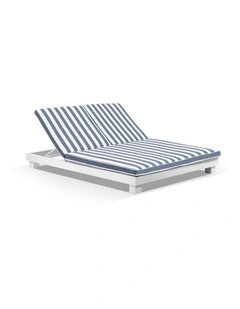 Santorini Aluminium Double Sun Lounge White & Navy Stripe Cushions