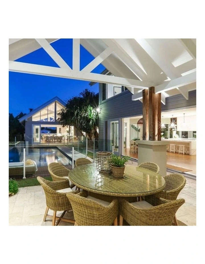 Plantation 8 Seater Table Brushed Wheat With Coastal Outdoor Wicker Dining Chairs & Cream Cushions image 3