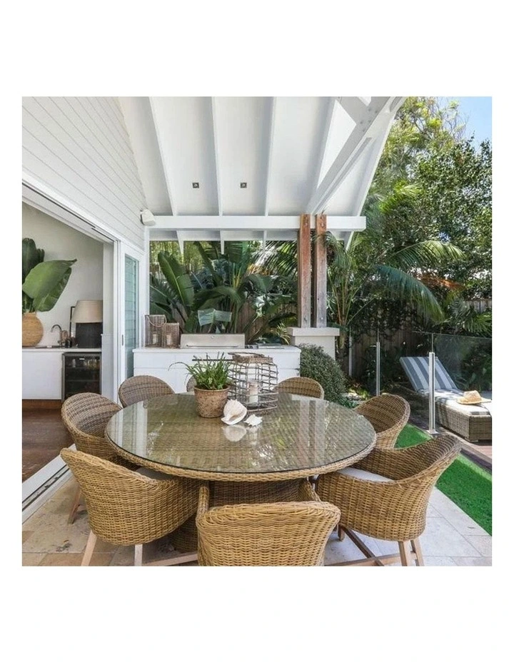 Plantation 8 Seater Table Brushed Wheat With Coastal Outdoor Wicker Dining Chairs & Cream Cushions image 4
