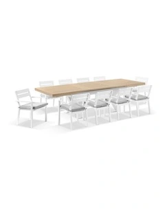 Austin Outdoor 2.2m-3m Extension Dining Set with Light Oak Aluminium and 10 Santorini Chairs